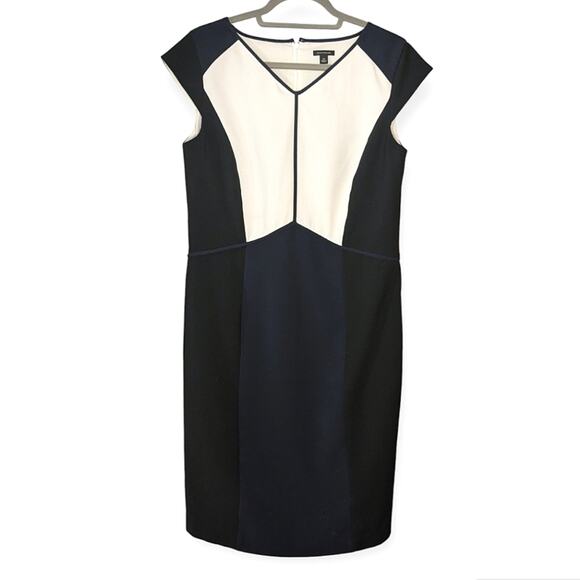 Ann Taylor Navy Black Ivory Color Block Sheath Dress 12 - Picture 1 of 9